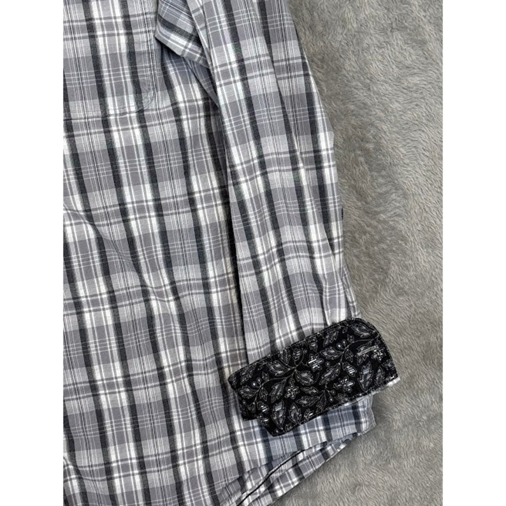 Panhandle Roughstock XXL Plaid‎ Button Down Shirt Menswear Gray White - Picture 5 of 10